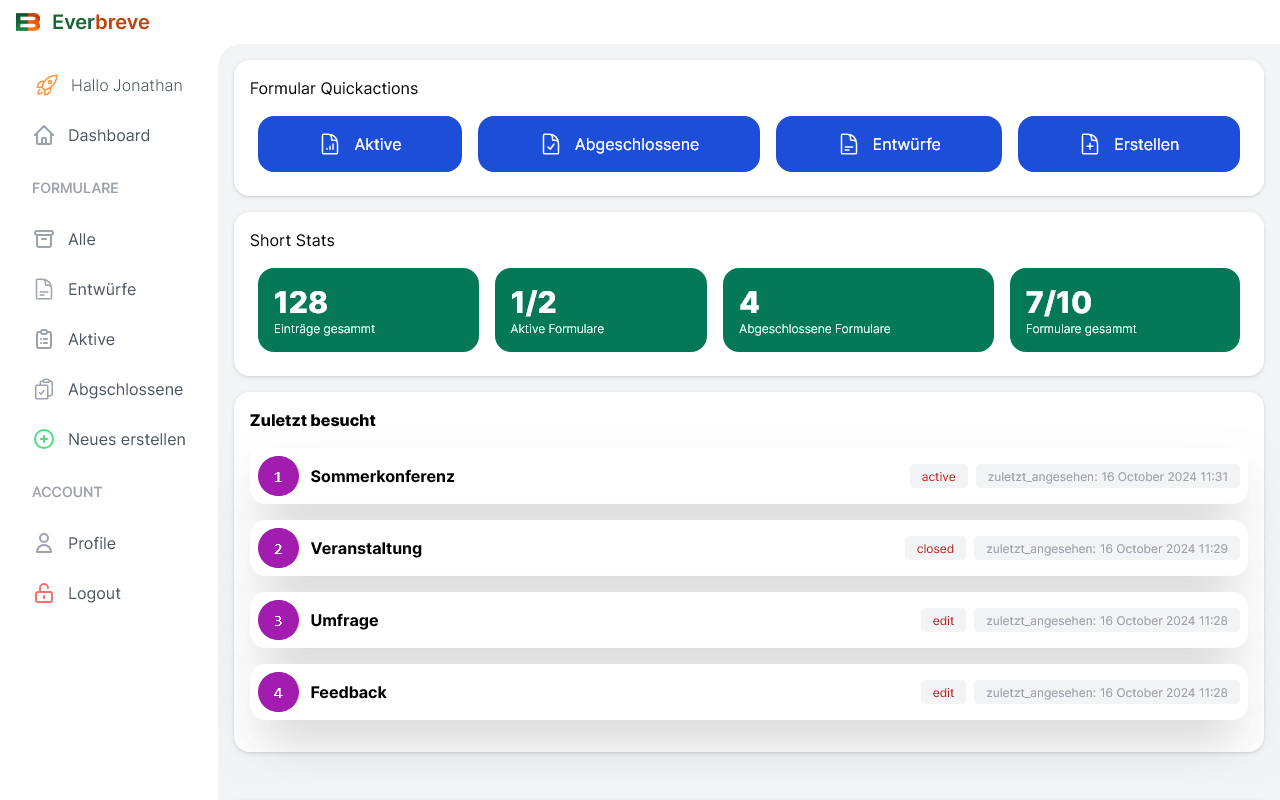 Dashboard Vorschau